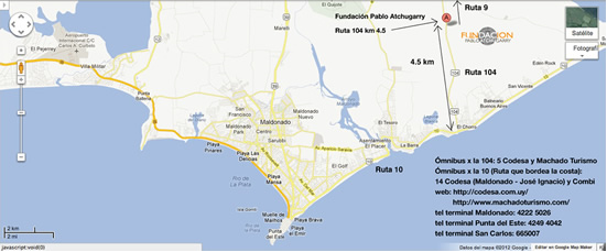 Mapa com a localização e rotas de acesso ao Parque das Esculturas em Maldonado