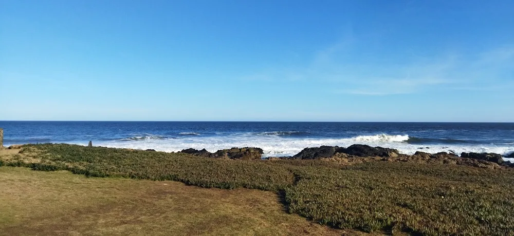 Costa rochosa e mar aberto sem construções ao redor