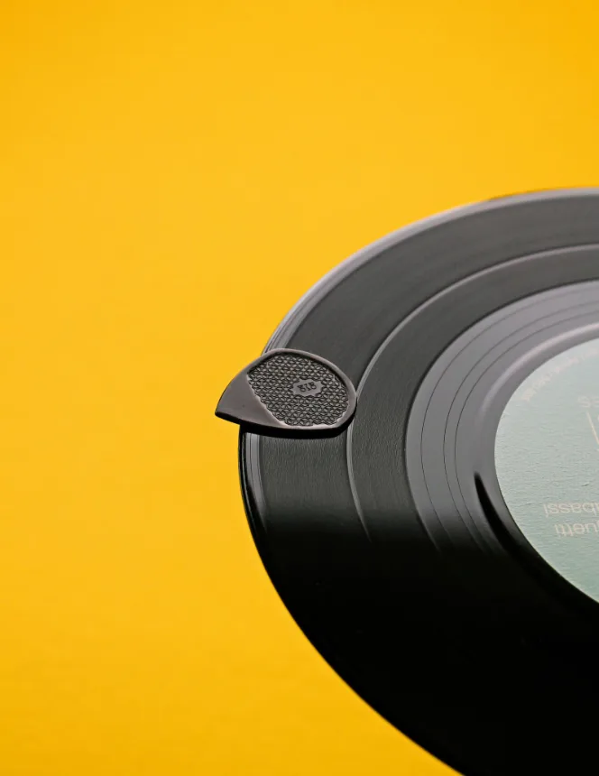 Agulha do toca-discos pousada sobre um disco de vinil