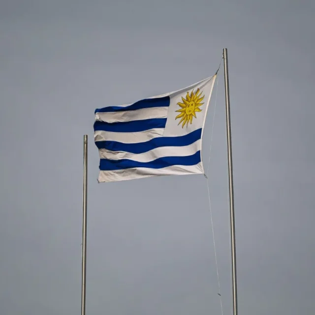 Bandeira do Uruguai tremulando em um mastro