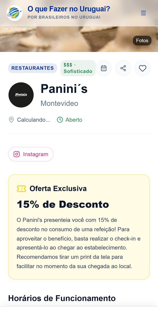 Restaurante no app Guia de Descontos Uruguai com a oferta exclusiva e o botão de check-in